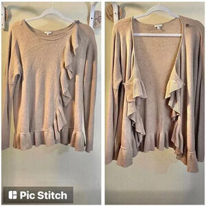Project Women's Sweater Cardigan Convertible Ruffle Tan Cashmere Blend Sz M